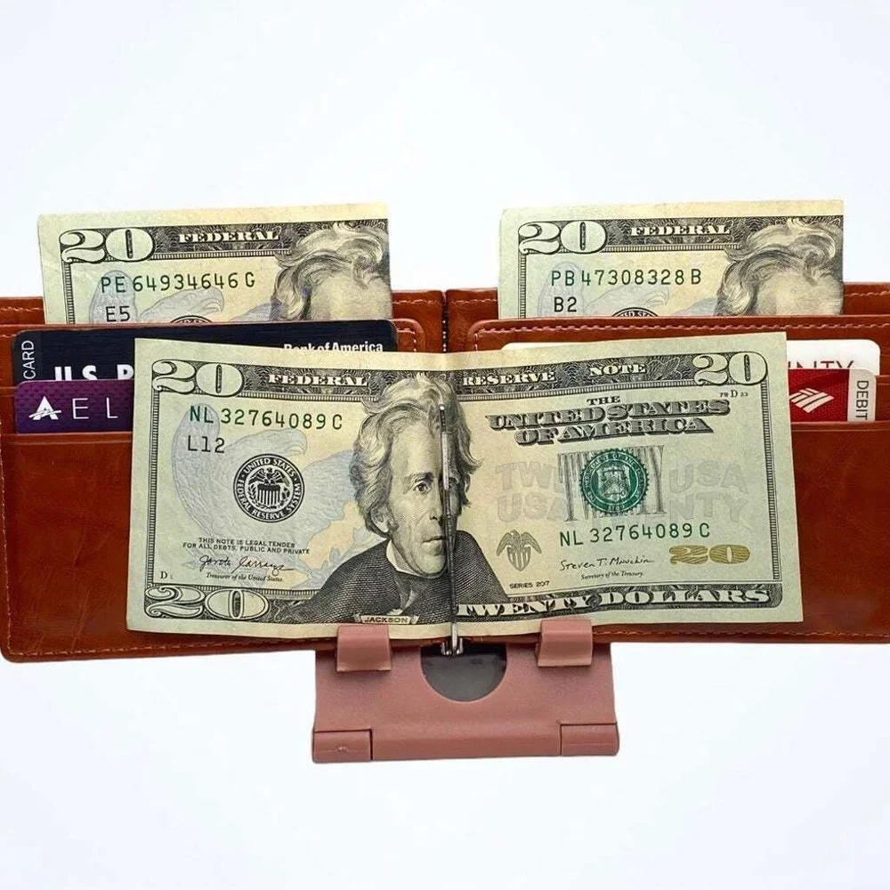 Men’s Money Clip Coin Pocket Card Slots Metal Clamp Wallet